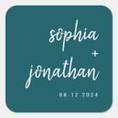 Modernes Minimalistisches Script Deep Aquamarin |  Quadratischer Aufkleber (Vorderseite)