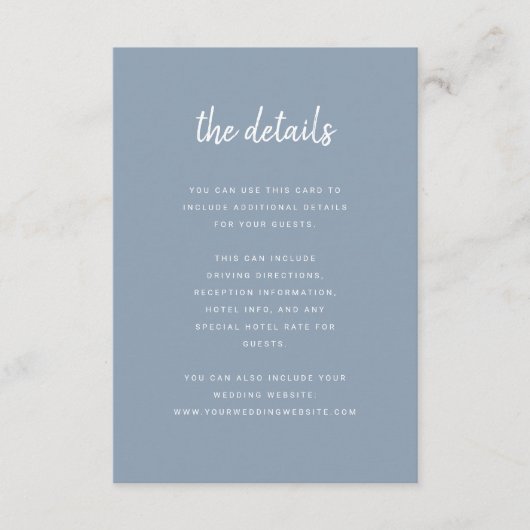 Modernes Minimalistisches Script Dusty Blue | Deta Begleitkarte (Vorderseite)