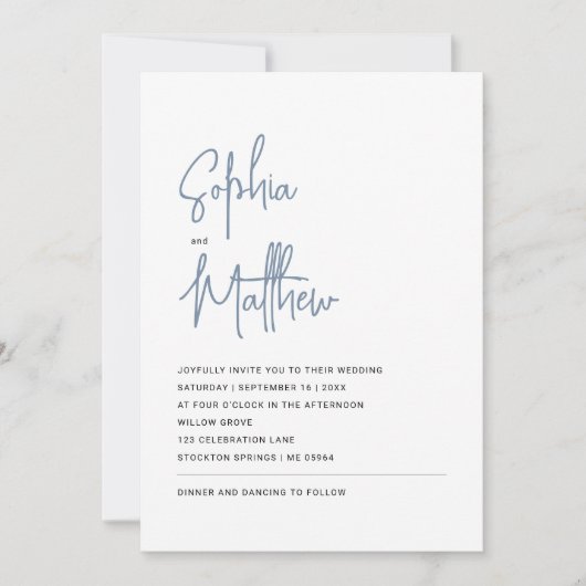 Modernes Minimalistisches Script Dusty Blue | Hoch Einladung (Vorderseite)