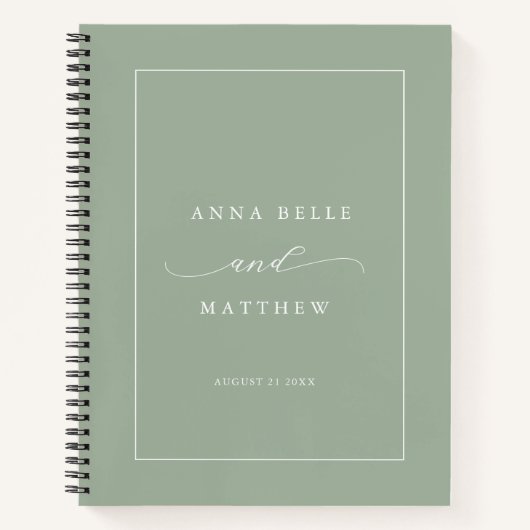 Modernes Minimalistisches Script Dusty Green Weddi Notizblock (Vorderseite)