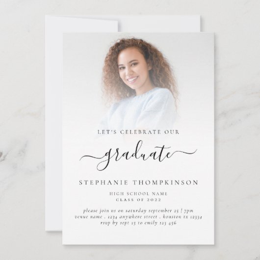 Modernes Minimalistisches Script Foto 2024 Abschlu Einladung (Vorderseite)