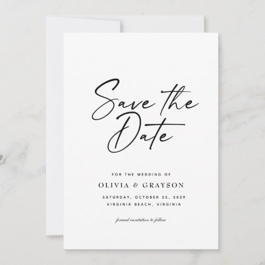 Modernes Minimalistisches Script Foto Einfache Hoc Save The Date (Vorderseite)