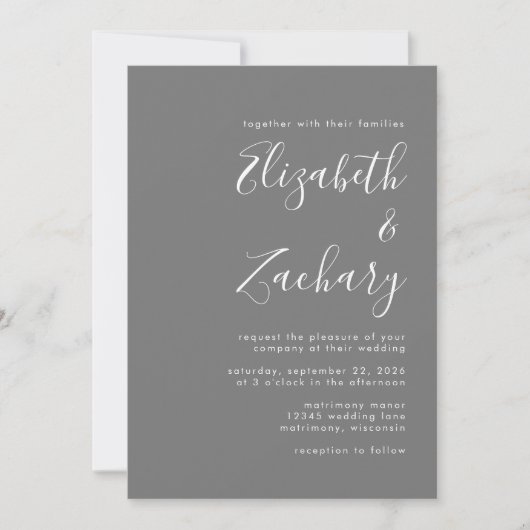 Modernes Minimalistisches Script Foto Gray Wedding Einladung (Vorderseite)