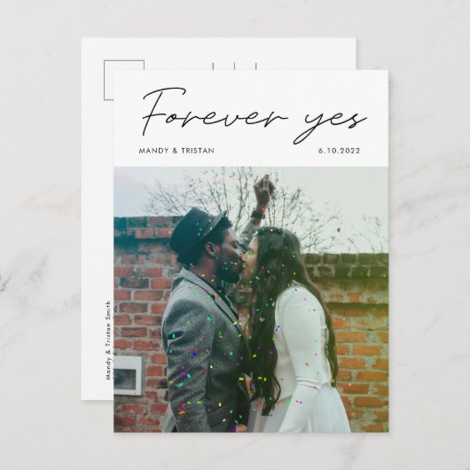 Modernes Minimalistisches Script Foto Hochzeitsfei Ankündigungspostkarte (Vorne/Hinten)