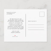 Modernes Minimalistisches Script Foto Hochzeitsfei Ankündigungspostkarte (Rückseite)
