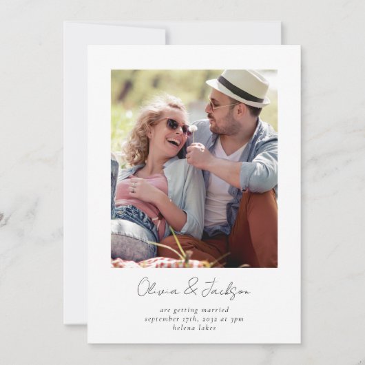 Modernes Minimalistisches Script Foto QR Code Hoch Einladung (Vorderseite)