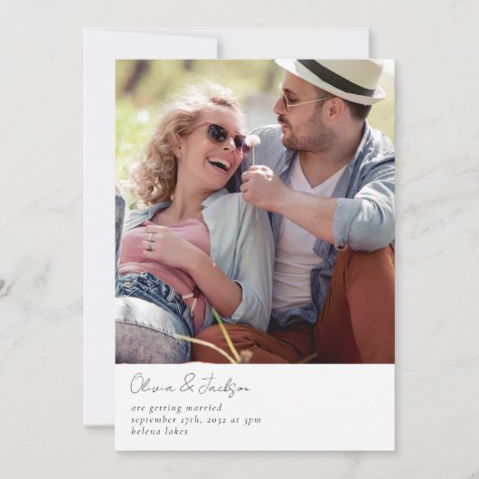 Modernes Minimalistisches Script Foto QR Code Hoch Einladung (Vorderseite)