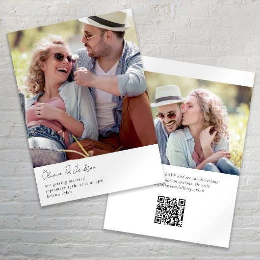 Modernes Minimalistisches Script Foto QR Code Hoch Einladung