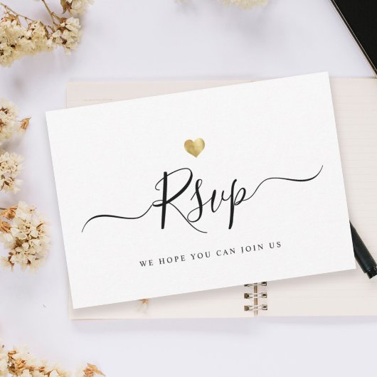 Modernes Minimalistisches Script Gold Wedding RSVP Karte