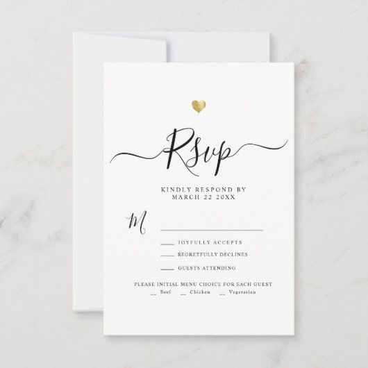 Modernes Minimalistisches Script Gold Wedding RSVP Karte (Vorderseite)