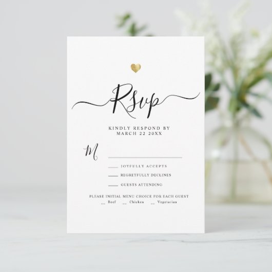 Modernes Minimalistisches Script Gold Wedding RSVP Karte (Stehend Vorderseite)