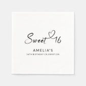 Modernes Minimalistisches Script Heart Sweet 16 Serviette (Vorderseite)