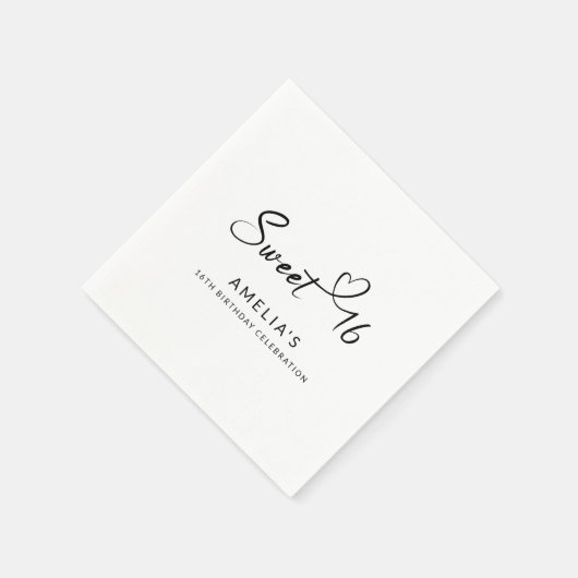 Modernes Minimalistisches Script Heart Sweet 16 Serviette (Ecke)