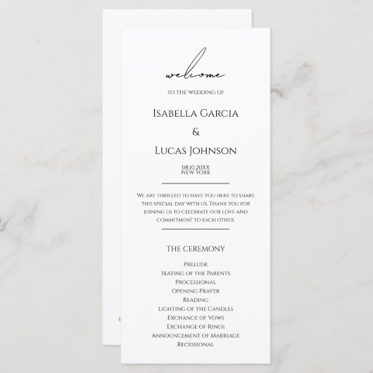 Modernes Minimalistisches Script-Hochzeitsprogramm (Vorne/Hinten)