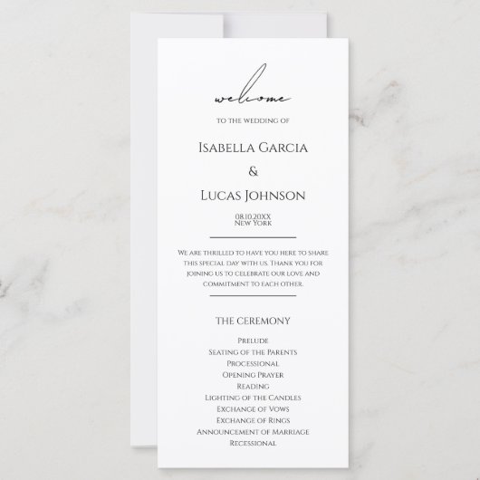 Modernes Minimalistisches Script-Hochzeitsprogramm (Vorderseite)