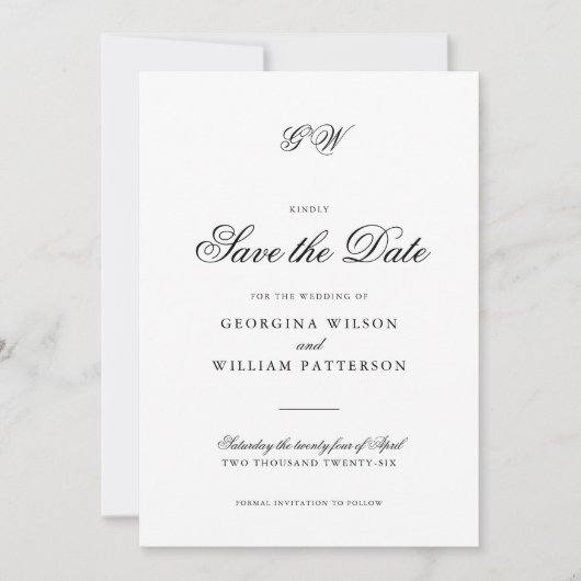 Modernes Minimalistisches Script Monogram Save the Einladung (Vorderseite)