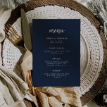 Modernes Minimalistisches Script Navy Blue | Hochz Menükarte<br><div class="desc">Diese elegante,  minimalistische Hochzeitskarte besticht durch moderne Schrift-Typografie und einen sauberen,  serifenlosen Text für ein einfaches und stilvolles dunkelmarineblaues blaues Design,  das Sie zur Liebe bringen.</div>