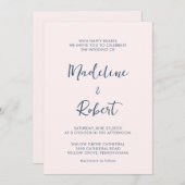 Modernes Minimalistisches Script Pink Blue Wedding Einladung (Vorne/Hinten)