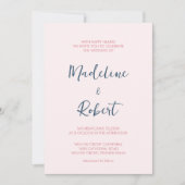 Modernes Minimalistisches Script Pink Blue Wedding Einladung (Vorderseite)