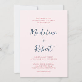 Modernes Minimalistisches Script Pink Blue Wedding Einladung