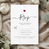 Modernes Minimalistisches Script Red Heart Wedding RSVP Karte