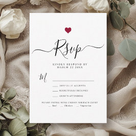 Modernes Minimalistisches Script Red Heart Wedding RSVP Karte