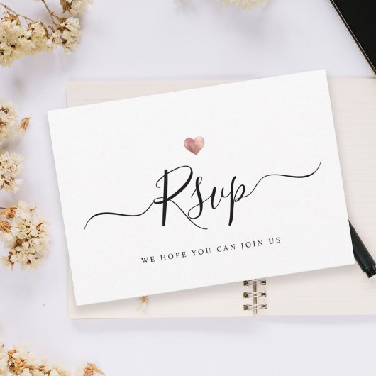 Modernes Minimalistisches Script Rose Gold Wedding RSVP Karte