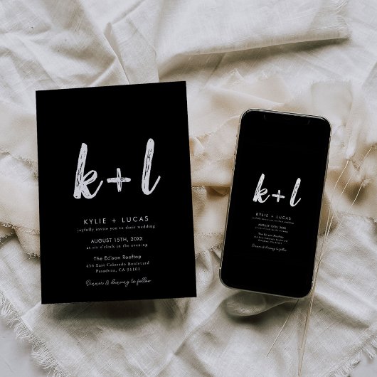 Modernes Minimalistisches Script Schwarz und Weiß Einladung