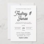 Modernes Minimalistisches Script Schwarz und Weiß Einladung (Vorderseite)