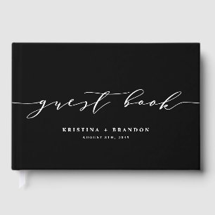 Modernes Minimalistisches Script Schwarz und Weiß  Gästebuch