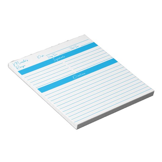 Modernes Minimalistisches Script Sky Blue Rezepte Notizblock (angewinkelt)