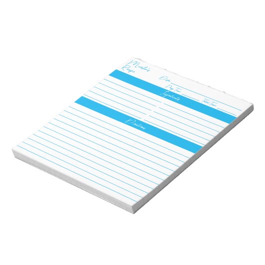 Modernes Minimalistisches Script Sky Blue Rezepte Notizblock (Rotiert)