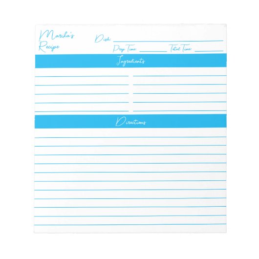 Modernes Minimalistisches Script Sky Blue Rezepte Notizblock (Vorderseite)