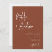 Modernes Minimalistisches Script Terracotta Weddin Einladung (Vorderseite)