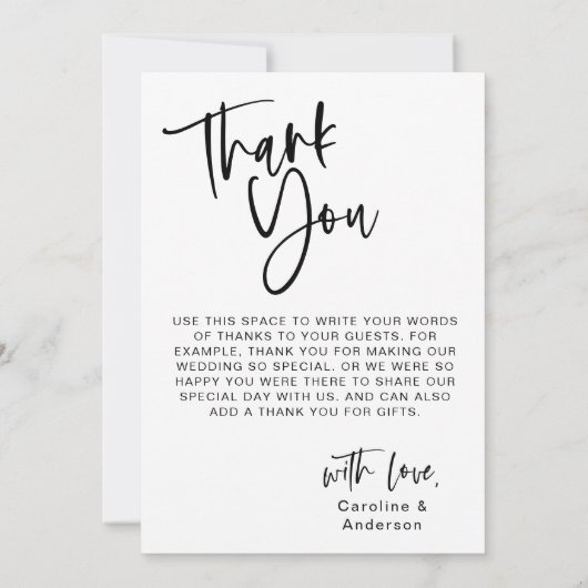 Modernes Minimalistisches Script Typografy Wedding Dankeskarte (Rückseite)