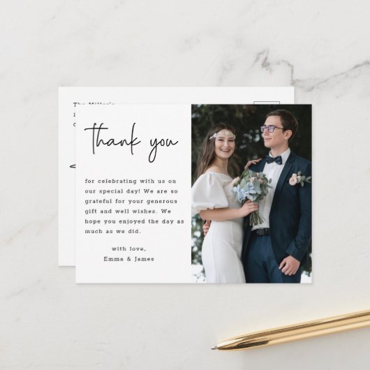 Modernes Minimalistisches Script Wedding Foto Viel Postkarte (Vorderseite/Rückseite Beispiel)