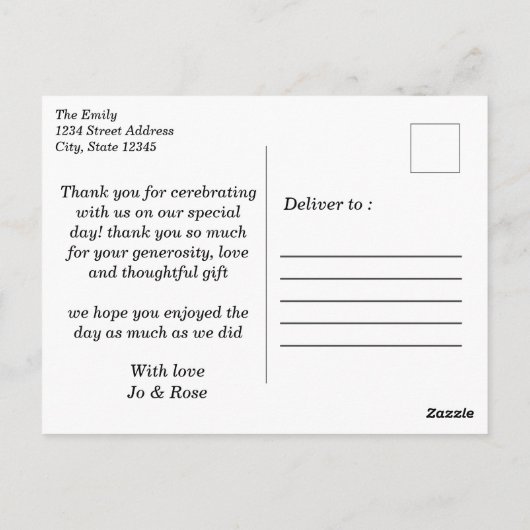 Modernes Minimalistisches Script Wedding Foto Viel Postkarte (Rückseite)