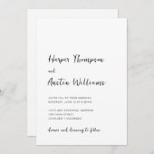 Modernes Minimalistisches Script White Wedding Einladung (Vorne/Hinten)