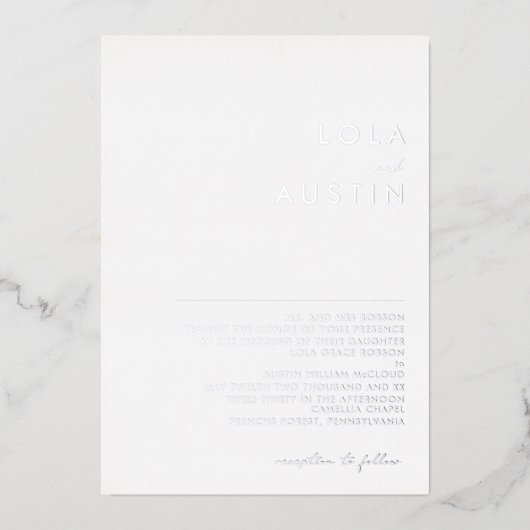 Modernes Minimalistisches Silver Traditional Weddi Folieneinladung (Vorderseite)