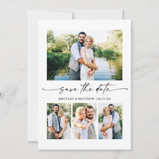 Modernes Minimalistisches Skript 4 Foto QR Code Save The Date (Vorderseite)