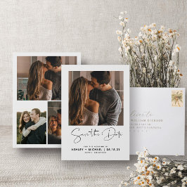 Modernes Minimalistisches Skript 4 Foto Verlobung Save The Date