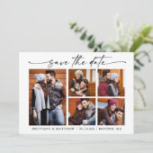 Modernes Minimalistisches Skript 5 Fotos QR-Code Save The Date (Stehend Vorderseite)