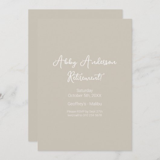 Modernes Minimalistisches Skript | Beige-Rente Einladung (Vorne/Hinten)