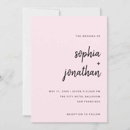 Modernes Minimalistisches Skript | Blush Wedding Einladung (Vorderseite)
