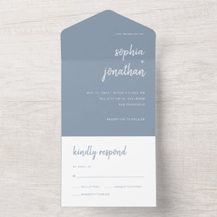 Modernes Minimalistisches Skript   Dusty Blue Wedd All In One Einladung