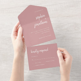 Modernes Minimalistisches Skript | Dusty Rose Wedd All In One Einladung