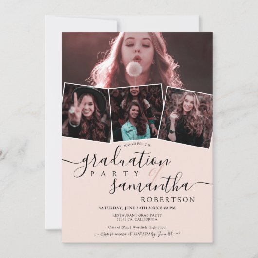 Modernes, minimalistisches Skript mit 4 Fotos Absc Einladung (Vorderseite)