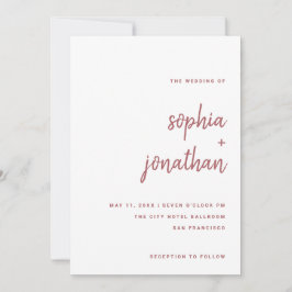 Modernes Minimalistisches Skript-Rose Rosa | Hochz Einladung