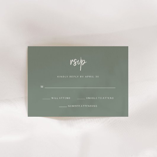 Modernes Minimalistisches Skript | Sage Green Wedd RSVP Karte