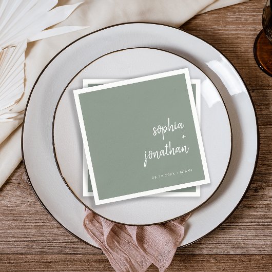 Modernes Minimalistisches Skript | Sage Green Wedd Serviette